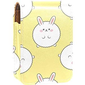 Konijn Geel Lipgloss Houder Lipstick Case Draagbare Mini Lipstick Opbergdoos Reizen Lipstick Organizer Case met Spiegel voor Vrouwen, Meerkleurig, 9.5x2x7 cm/3.7x0.8x2.7 in