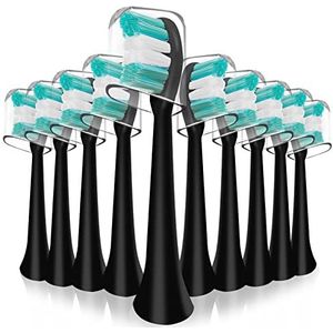 AquaSonic Black Series Vibe Series, 10 stuks compatibel elektrische tandenborstel, vervangende tandenborstelkoppen, met stofafdekking (zwart, M)