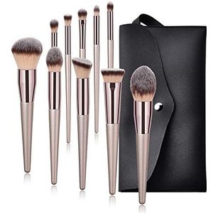Eljjhah Make-up Borstels Set Professionele 4/9/10 stks Met Tas Foundation Oogschaduw Poeder Contour Ogen Schoonheid Cosmetische Borstels (Handvat Kleur: 10 stks borstel en zak)