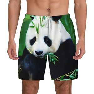 CKGODGF Dubbellaagse zwembroek met panda-print, verstelbaar tailletouw en zakken voor strand en vakantie, Wit, M