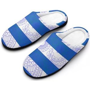 Griekenland Paisley Vlag Katoenen Slippers Voor Vrouwen Warme Anti-Slip Rubber Zool Huis Schoenen Voor Indoor Hotel 7-8 (39-40)