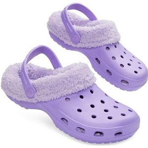 CityComfort Klompen dames tieners winter klassieke fleece gevoerde huisschoenen - warme tuinschoenen instappers met riem, Paars, 35 EU