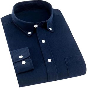 Hgvcfcv Herenshirt met lange mouwen, effen kleur, verdikt grote maat, corduroy casual overhemd, Donkerblauw, L