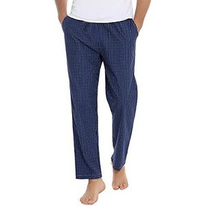 NC Lange pyjamabroek voor heren, katoen, geruite slaapbroek, pyjamabroek, vrijetijdsbroek, loungebroek voor mannen, blauw+zwart., L