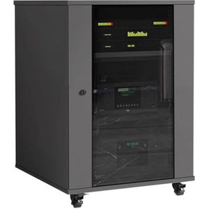 PP-Vic AV-Audiokast - Moderne, Verticaal Verplaatsbare Dvd-Speler, Ontvangerconsoleplank Met Glazen Deur En Wielen, KTV-Audiorek Met Verstelbare Planken En Kabelbeheer,Gray 83cm