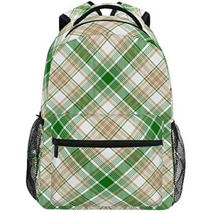Groene bruine geruite schoolrugzak voor meisjes jongens middelbare school stijlvol ontwerp studententassen boekentassen, Patroon, 11.5×8×16In