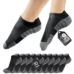 HELDENWERK Sneakersokken voor dames en heren, 10 paar, korte sportsokken van ademend katoen, uniseks loopsokken set, 10 x zwart., 39-42 EU