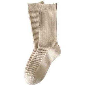 YIJIANUO Retro Vrouwen Sokken Japanse Stijl Herfst Nieuwe Effen Kleur Warm Thuis Eenvoudige Crew Sokken Meisjes Ademend Casual Gestreepte Losse Sokken, Beige, One size
