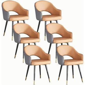GEIRONV Office Lounge Chair Set van 6,Leisure Living Dining Room Accent Arm Water Proof Leather Side Chair met Carbon Steel Legs Eetkamerstoelen Eetstoelen (Color : Gray+brown, Size : 82 * 46 * 43cm)