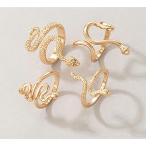 Vintage Snake dierlijke ringen voor vrouwen gotische zilveren kleur geometrie metaallegering vinger verschillende Ring Sets sieraden-18866-goud