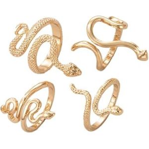 Vintage Snake dierlijke ringen voor vrouwen gotische zilveren kleur geometrie metaallegering vinger verschillende Ring Sets sieraden-18866-goud