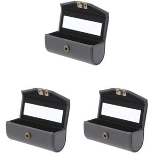 Lederen Lipstick Case Houder Opbergdoos Spiegel Portemonnee Pocket Lichtblauw Groen, 3 Set (diep grijs), 9 CM, als beschrijving