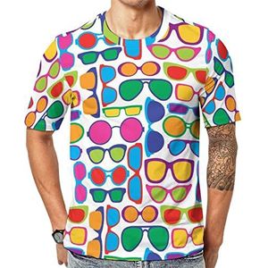 Kleurrijke bril mannen korte mouw grafisch T-shirt ronde hals print casual tee tops 3XL