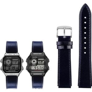 Fit for Casio G-Shock AE-1200WH/1300/1000/A159/A158 AQ-S810W MRW-200H Band Lederen Band heren Retro Horlogeband Armband 18mm (Color : Blue silver pin, Size : 18mm)