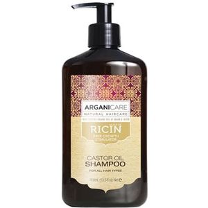 Arganicare Castor Oil Shampoo, haargroeistimulator met gecertificeerde organische argan- en castoroliën. 400 ml