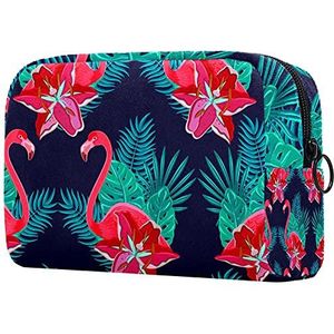 Gouden Golven Flamingo Tropische Bloemen Planten Make-up Tas voor Portemonnee Draagbare Reizen Organizer Tas voor Toiletartikelen Schoonheidstas Waterdichte Geschenken Cosmetische Tassen voor Vrouwen