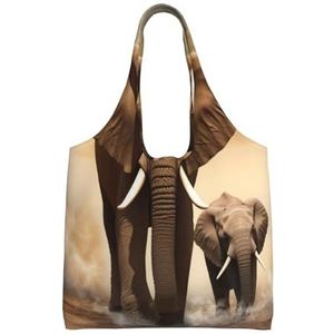 YNCATXZ Olifant en baby olifant canvas draagtas voor vrouwen esthetische boodschappentassen schoudertas herbruikbare boodschappentassen, Zwart, Eén maat