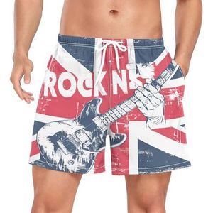 Britse Vlag Rock Guitar Muziek Heren Zwembroek Shorts Sneldrogend met Zakken, Leuke mode, S