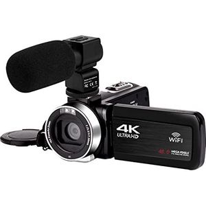Videocamera Camcorder 4K videocamera camcorder wifi digitale vlogging camera 4 8MP Ingebouwde vullicht touchscreen live streaming for vlog-opname Multifunctionele vlogcamera(128 G SD Card,AF1 Mic)
