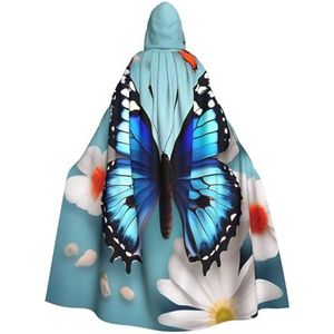 Bxzpzplj Mystieke mantel met capuchon en vlinder en bloemenprint voor mannen en vrouwen, Halloween, cosplay en carnaval, 185 cm