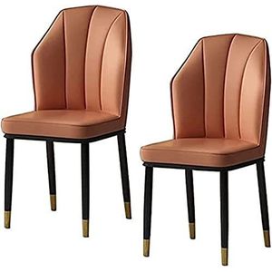 GEIRONV Eetkamerstoel set van 2, PU lederen keuken woonkamer lounge toonbank stoelen waterdicht met metalen poten zijstoel Eetstoelen (Color : Orange, Size : 92 * 46 * 43cm)