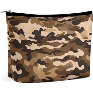 JKLPOMN Vrouwen draagbare reizen make-up tas, bruine camouflage bedrukte waterbestendige make-up zakken, schattige make-up tas, van toepassing op cosmetica, make-up borstels toiletartikelen, sieraden,
