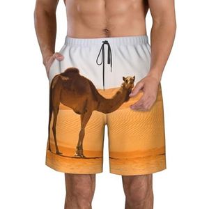 Desert Sand Camel Print Strandshorts voor heren, zomershorts met sneldrogende technologie, licht en casual, Wit, M