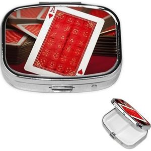 Mini metalen pillenorganizer - 2 compartimenten reizen pillendoos lichtgewicht zak pillendoosje rode achtergrond speelkaarten wekelijkse medicijnkoffer voor vitamines en medicijnen