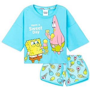 SpongeBob SquarePants Pyjama kinderen tieners zachte meisjes pyjama korte zomer lounge set cadeau voor meisjes, Blauw Cropped, 7-8 Jaar