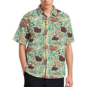 Schattig cavia Hawaiiaans shirt voor mannen, zomer, strand, casual, korte mouwen, button-down shirts met zak