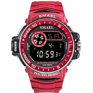 Mens Digital Watch, Sports Military Watches, 50m Waterdichte elektronische horloges, 12 / 24h-formaat met LED-achtergrondverlichting, alarm, stopwatch,Rood