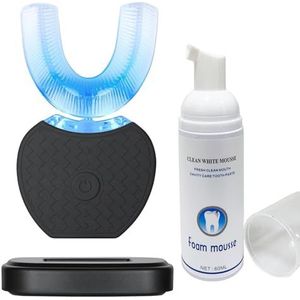 Ultrasone elektrische tandenborstel, ultrasone tandenborstel, 360° automatische tandenborstel voor volwassenen, automatische elektrische tandenborstel met timer en draadloos opladen (zwart, 1)