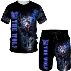 RIAAJ Heren wolf T-shirt korte broek 3D dier heren T-shirt shorts set street casual trainingspak sportpak, A1, M