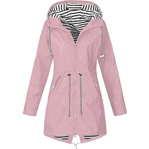 Dames overgangsjas outdoor waterdicht ademend regenjas met capuchon regenjas dames herfst lange winterjas effen lange jas met capuchon regenjas top coat winterjas, roze, 5XL, modern