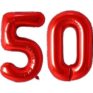 Ballon Cijfer 50 Jaar Rood Helium Ballonnen Verjaardag Versiering Sarah Abraham Feest Versiering Met Rietje - 86Cm
