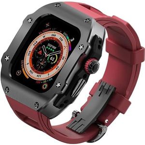 dayeer Roestvrij stalen metalen behuizing fluorrubber horlogeband voor Apple Watch ULTRA2 49 mm, metalen afdekband modificatiekits voor Iwatch Ultra (Color : RedB, Size : Ultra2 ultra 49mm)