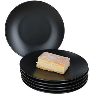 MamboCat Kattegat Set van 6 taartborden, voor 6 personen, Ø 20 cm, mat zwart, dessertborden, ontbijtborden, aardewerk servies