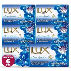 LUX Blue Aqua Beauty Zeepreep - Verwennerij voor Gezicht, Handen & Lichaam - Verrijkt voor Soepele, Stralende Huid - Zachte Dagelijkse Bad- & Douchezeep met Frisse Geur - Voor Mannen&Vrouwen - 80g x 6