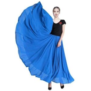 Flamencorok for vrouwen, 720 graden, volle cirkelvormige swingrok, Spaans danskostuum, volwassen, vloeiende, geplooide gelaagde rok for optredens, Halloweenfeest, rode krijtthema-outfit(Blue_S)