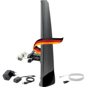 SCHWAIGER Actieve buitenantenne, zwart, DVBT2 DAB buitenantenne actief met breedbandversterker, weerbestendig en uv-bestendig, DVB-T2 DAB+ antenne voor digitale televisie en radio, incl. LTE-filter