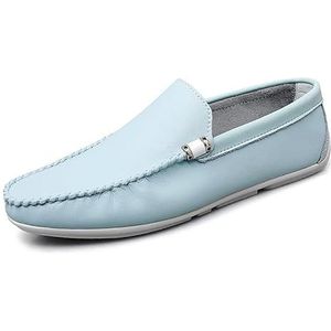 Loafers for heren Ronde neus Effen kleur PU-leer Rijschoenen Antislip Flexibele antislip Bruiloft instapper (Color : Light Blue, Size : 42 EU)