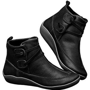 Kinloy Platte leren enkellaarsjes voor dames, met vetersluiting, ritssluiting, waterdichte schoenen, modieus, antislip, herfst, winterlaarzen, maat 35-41 EU, 806 Zwart, 40 EU