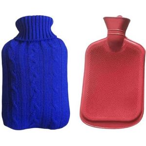 Warmwaterkruik 2000 ml grote warmwaterzak met hoes voor grils winter pluche hand- en voetwarmer -proof waterfles hoes voor warmwater warmwaterzak (blauwe set)