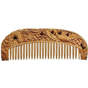 Nerien Handgemaakte Gesneden Vintage Houten Haar Kam Draagbare Antistatische Graveren Dieren Vrouwen Kam (Draak & Feniks)