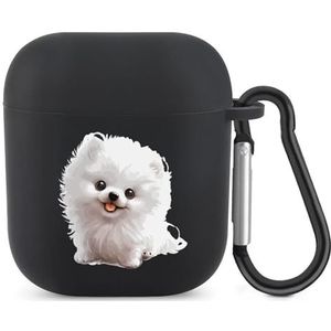 Witte Pommeren Hond Leuke Case Voor AirPods 2 & 1 Schokbestendige Beschermende Hoofdtelefoon Gevallen Cover Met Sleutelhanger Voor Mannen Vrouwen