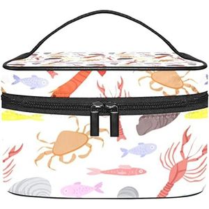 Zeevruchten patroon make-up organizer tas, reismake-up tas organizer case draagbare cosmetische tas voor vrouwen en meisjes toiletartikelen, Meerkleurig, 22.5x15x13.8cm/8.9x5.9x5.4in
