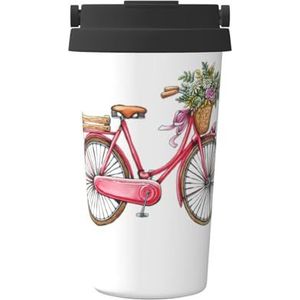 EdWal Retro rode fiets print 500 ml koffiemok, geïsoleerde camping mok met deksel, reisbeker, geweldig voor elke drank