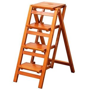 Opstapje, Opstapkruk for volwassenen/trapladder/tegenstoel, 2/3/4 stap multifunctionele opvouwbare massief houten ladder Stoo(Yellow,4 step)