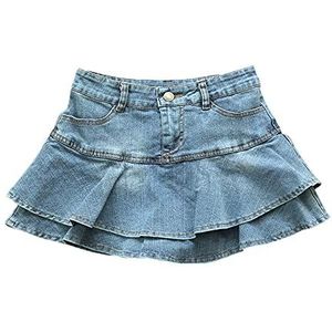NP Zomer Lage Taille Lijn Denim Rok Vrouwen Sexy Geplooide Mini Jeans Rokken Koreaanse - blauw - S