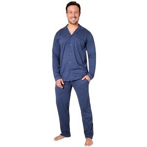 Herenpyjama-set - klassieke nachtkleding met lange mouwen en broekjes met knopen, gezellige katoenen loungewear M-3XL - nachtkleding geschenken voor hem, Donkerblauw, XXL